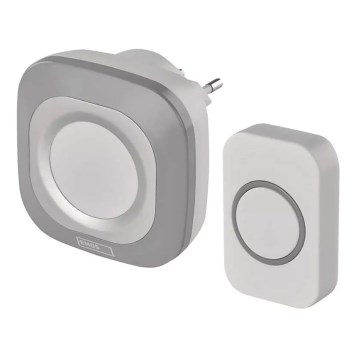 Bezdrátový zvonek do zásuvky 230V + 1xCR2032 IP44 šedá